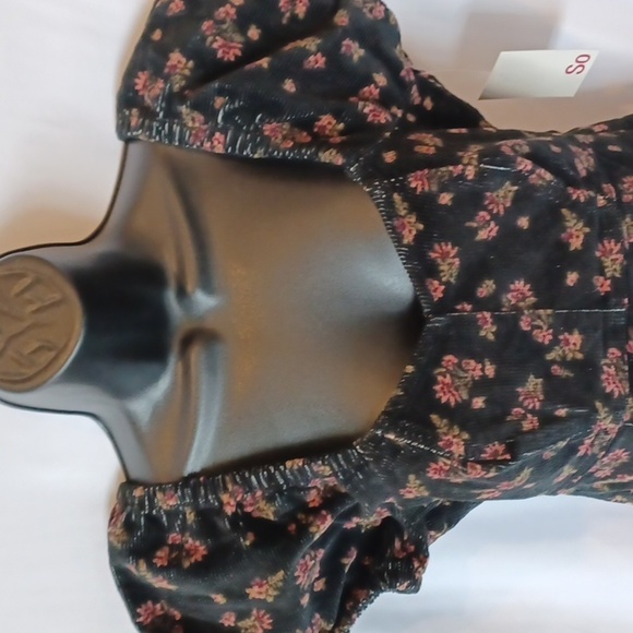 SO 90's Inspired Floral Corduroy Back Zip Dress Size Medium, NWT, Black/pink - Picture 2 of 8